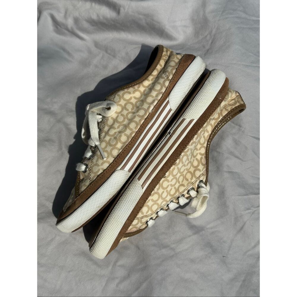 Coach Signature Canvas Sneakers Brown Tan Lace Up Low Top Casual Shoes Women’s 7 - Picture 4 of 12